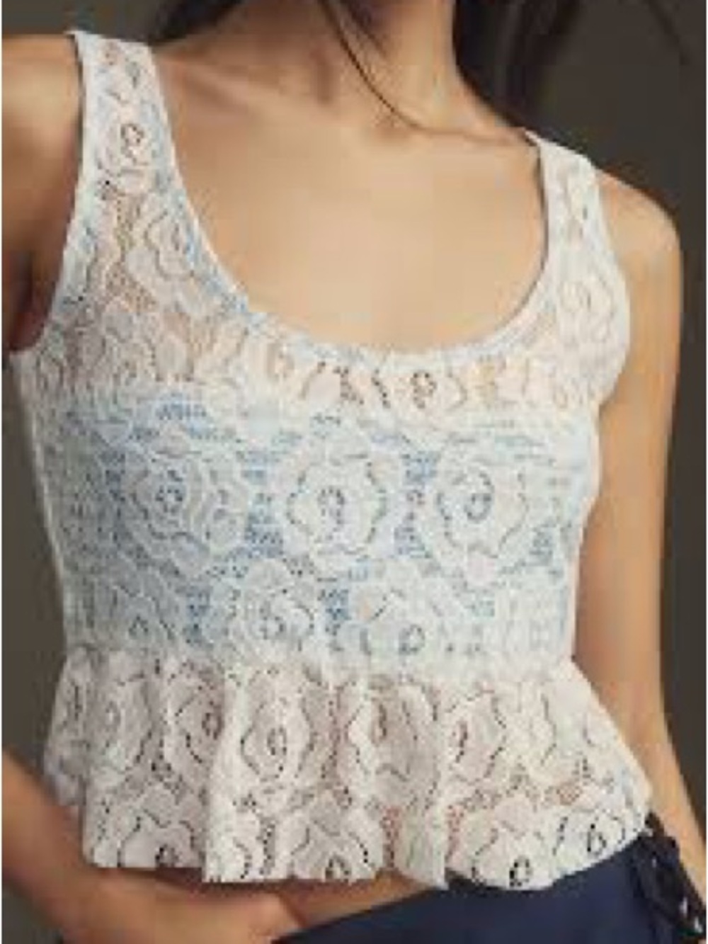 NWT Anthropologie Maeve White Blue Lace Peplum Tank Top Size S